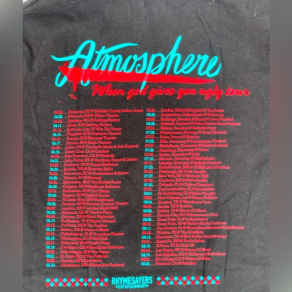 ATMOSPHERE When God gives you ugly tour shirt Women’s L-XL